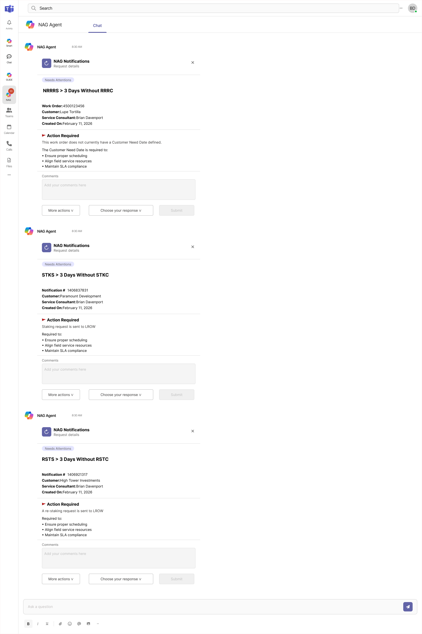 NAG reminder and escalation wireframe