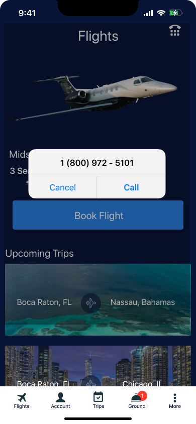TakeOff Click to call screen