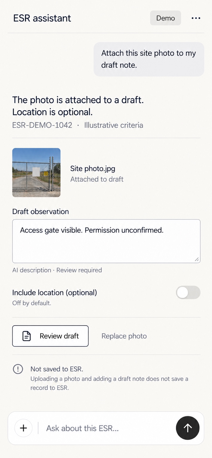 Mobile demo with an editable AI photo observation draft