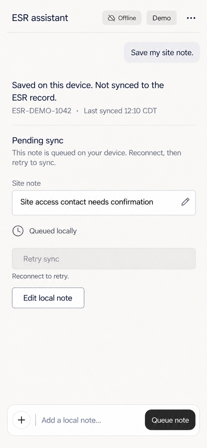 Offline mobile demo variant A with reconnect and retry