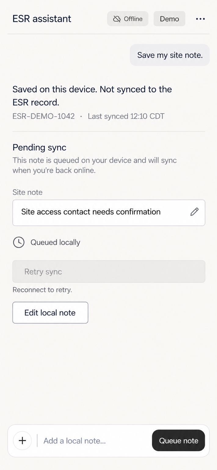 Offline mobile demo variant B promising automatic sync with retry controls